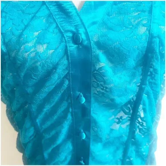 Lane Bryant Lace & Satin Trim Short Sleeve Button Down Blouse Y2K 18/20 - Picture 9 of 10